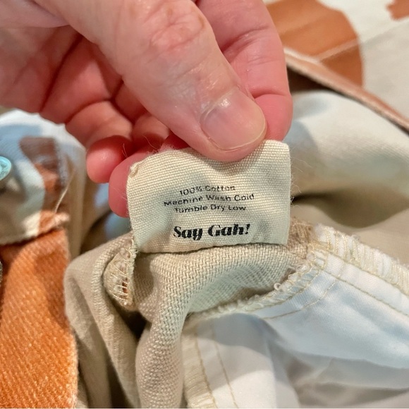 Lisa Says Gah Robyn Cow Print High Rise Straight Leg Jeans Brown Orange Tan 26 - Picture 7 of 10